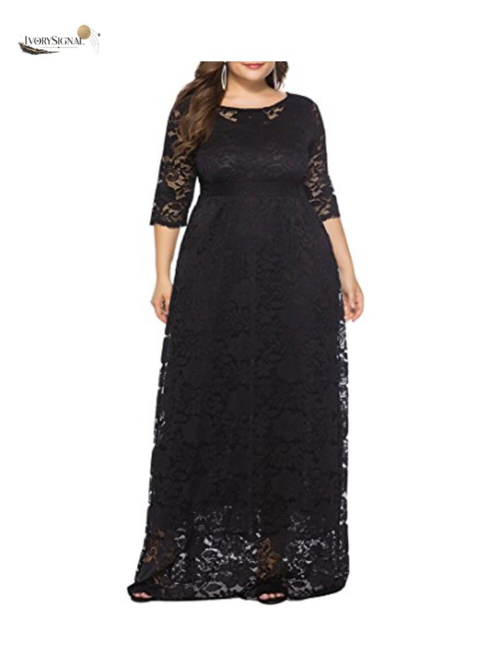 Womens Plus Size Floral Lace Maxi Dress 3/4 Sleeve Evening Party